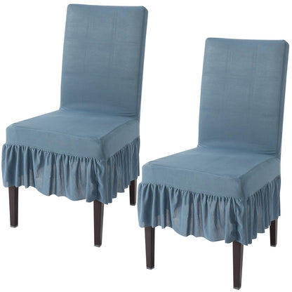 Elastic Stretchable Dining Chair Cover with Frill, Bluish Grey - HOKIPO | Har Ghar ka Humsafar