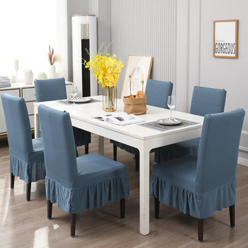 Elastic Stretchable Dining Chair Cover with Frill, Bluish Grey - HOKIPO | Har Ghar ka Humsafar