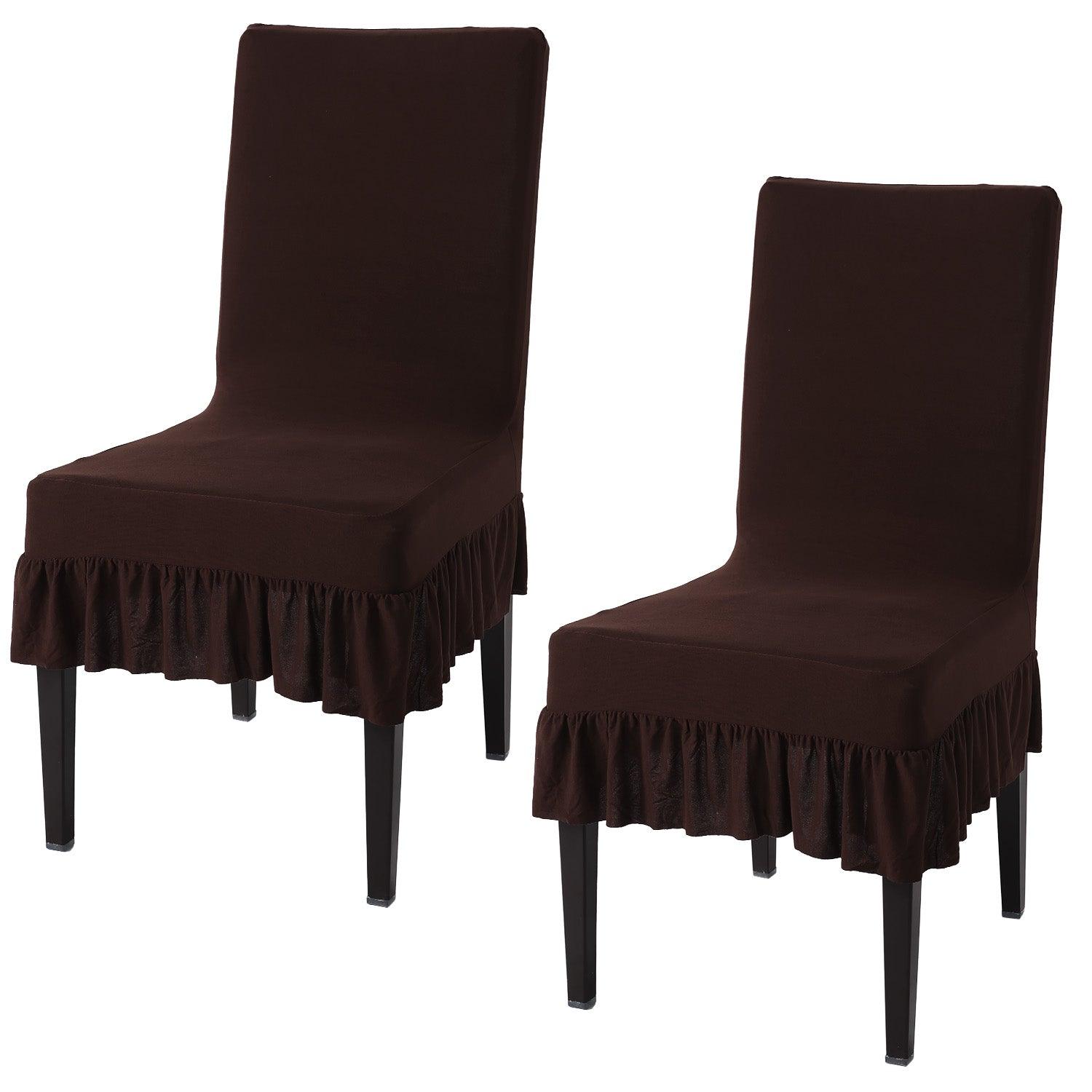 Elastic Stretchable Dining Chair Cover with Frill, Chocolate Brown - HOKIPO | Har Ghar ka Humsafar