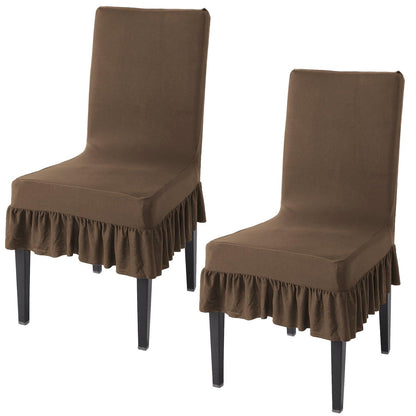 Elastic Stretchable Dining Chair Cover with Frill, Coffee Brown - HOKIPO | Har Ghar ka Humsafar