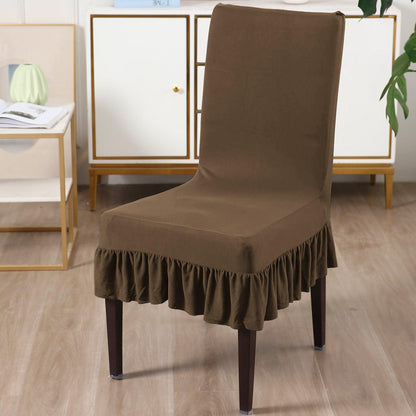 Elastic Stretchable Dining Chair Cover with Frill, Coffee Brown - HOKIPO | Har Ghar ka Humsafar