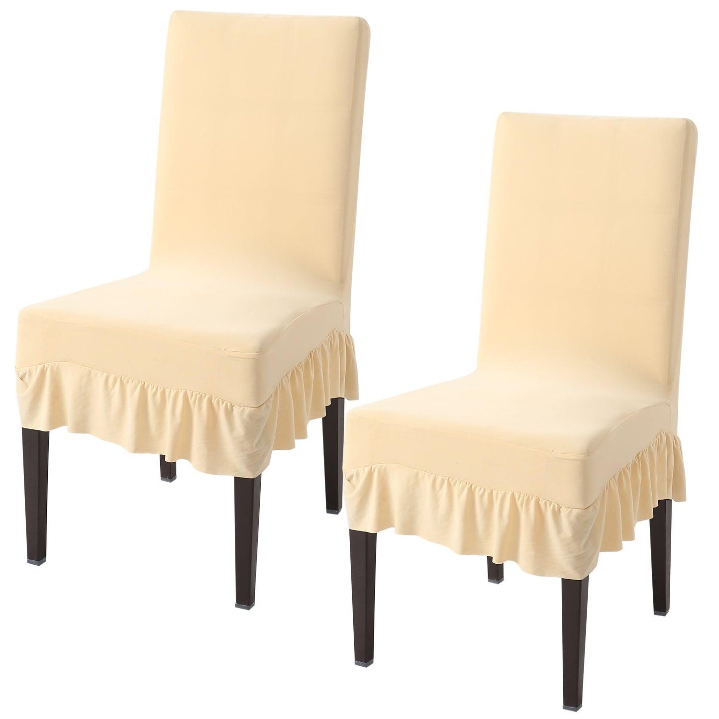 Elastic Stretchable Dining Chair Cover with Frill, Cream - HOKIPO | Har Ghar ka Humsafar