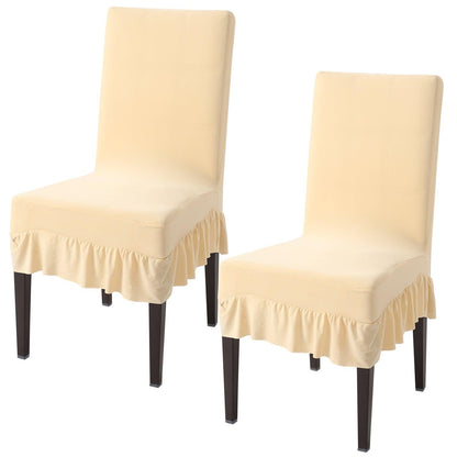 Elastic Stretchable Dining Chair Cover with Frill, Cream - HOKIPO | Har Ghar ka Humsafar