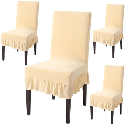 Elastic Stretchable Dining Chair Cover with Frill, Cream - HOKIPO | Har Ghar ka Humsafar