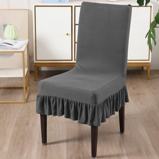 Elastic Stretchable Dining Chair Cover with Frill, Fossil Grey - HOKIPO | Har Ghar ka Humsafar