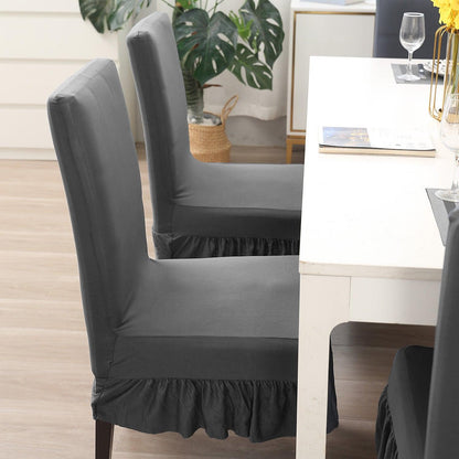 Elastic Stretchable Dining Chair Cover with Frill, Fossil Grey - HOKIPO | Har Ghar ka Humsafar