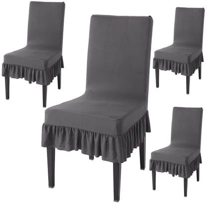 Elastic Stretchable Dining Chair Cover with Frill, Fossil Grey - HOKIPO | Har Ghar ka Humsafar