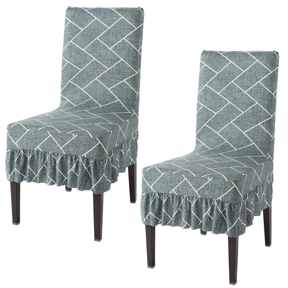 Buy Green Vertical Chevron Chair Cover with Frill - Set Of 2 | HOKIPO