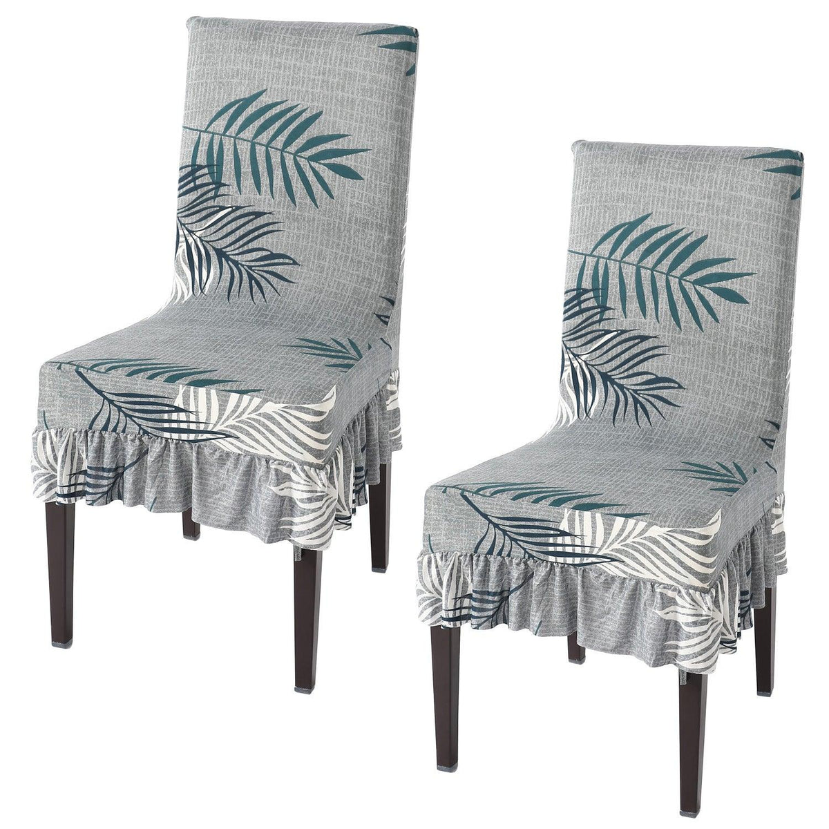 Buy Grey Leaves Frill Chair Cover - Set Of 2 | HOKIPO