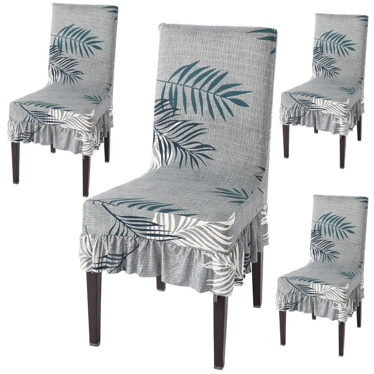 Buy Grey Leaves Frill Chair Cover - Set Of 4 | HOKIPO