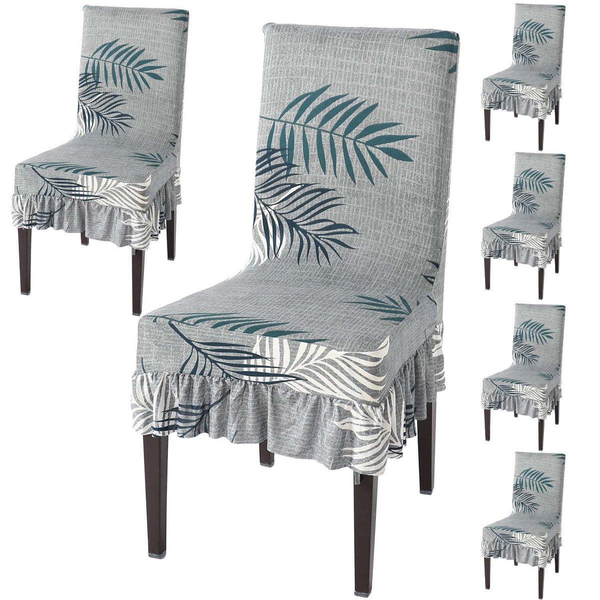 Buy Grey Leaves Frill Chair Cover - Set Of 6 | HOKIPO