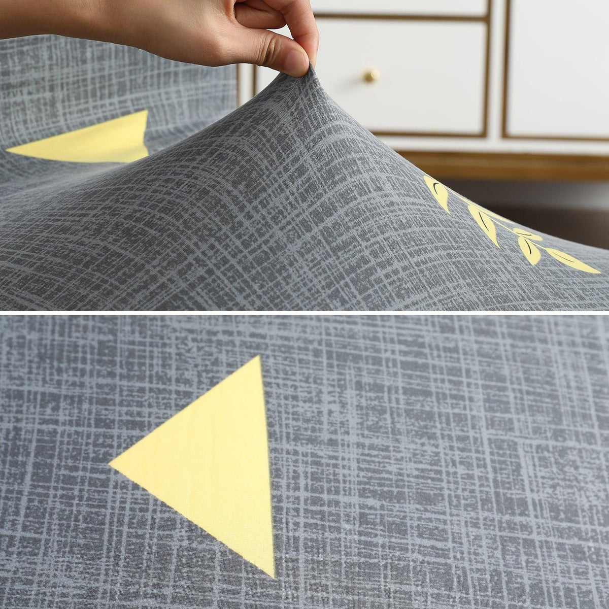 Buy Grey Triangle Stretchable Chair Cover with Frill | HOKIPO