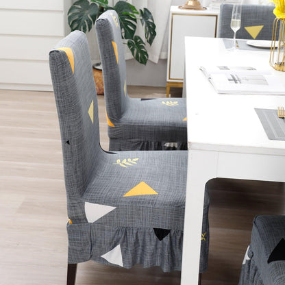 Elastic Stretchable Dining Chair Cover with Frill, Grey Triangle - HOKIPO | Har Ghar ka Humsafar