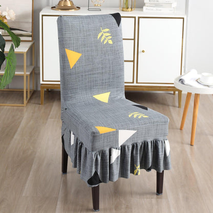 Elastic Stretchable Dining Chair Cover with Frill, Grey Triangle - HOKIPO | Har Ghar ka Humsafar