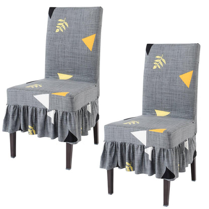 Elastic Stretchable Dining Chair Cover with Frill, Grey Triangle - HOKIPO | Har Ghar ka Humsafar