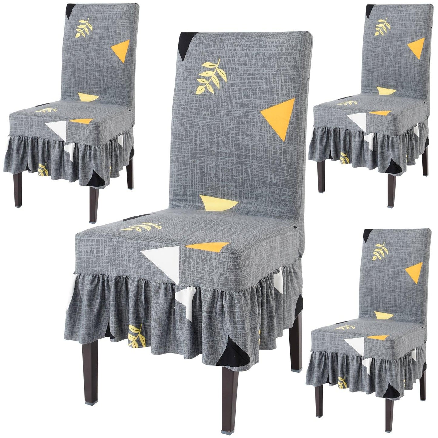 Elastic Stretchable Dining Chair Cover with Frill, Grey Triangle - HOKIPO | Har Ghar ka Humsafar