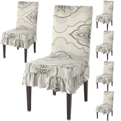 Elastic Stretchable Dining Chair Cover with Frill, Ivory Moroccan Floral - HOKIPO | Har Ghar ka Humsafar