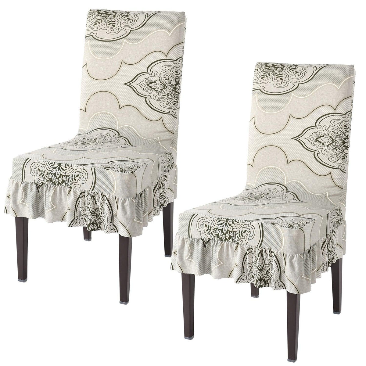 Buy Ivory Moroccan Floral Chair Cover With Frill - Set Of 2 | HOKIPO