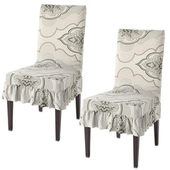 Elastic Stretchable Dining Chair Cover with Frill, Ivory Moroccan Floral - HOKIPO | Har Ghar ka Humsafar