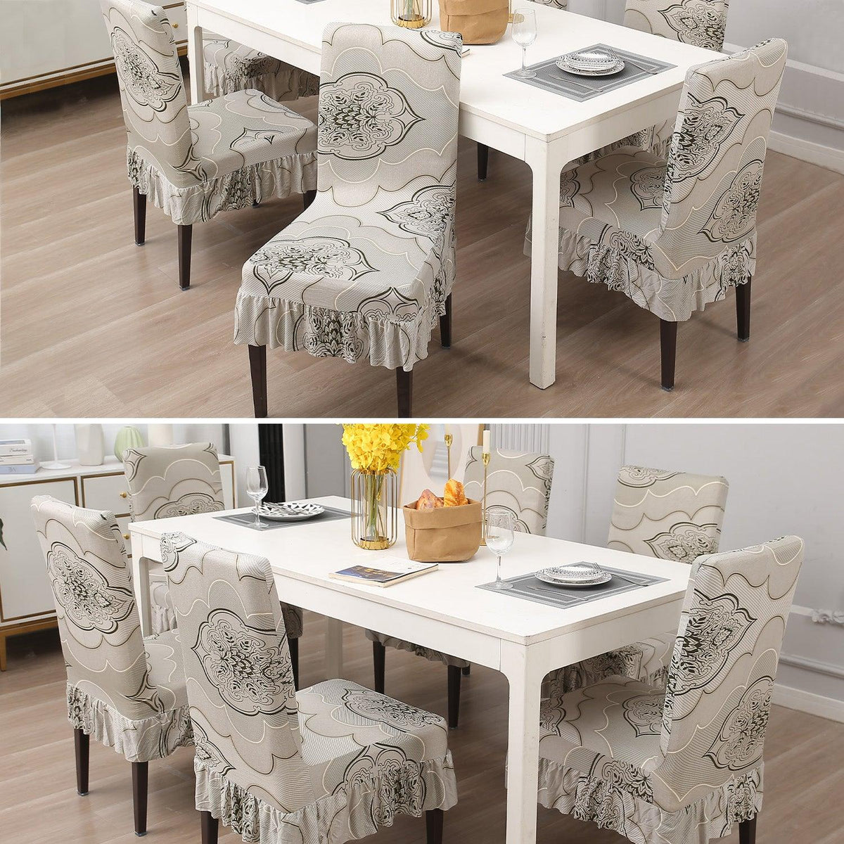 Buy Ivory Moroccan Floral Chair Cover With Frill - Set Of 1/2/4/6 | HOKIPO