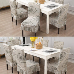 Elastic Stretchable Dining Chair Cover with Frill, Ivory Moroccan Floral - HOKIPO | Har Ghar ka Humsafar