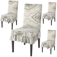 Elastic Stretchable Dining Chair Cover with Frill, Ivory Moroccan Floral - HOKIPO | Har Ghar ka Humsafar