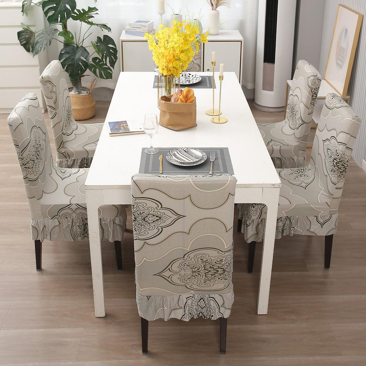 Buy Ivory Moroccan Floral Chair Cover Set With Frill | HOKIPO