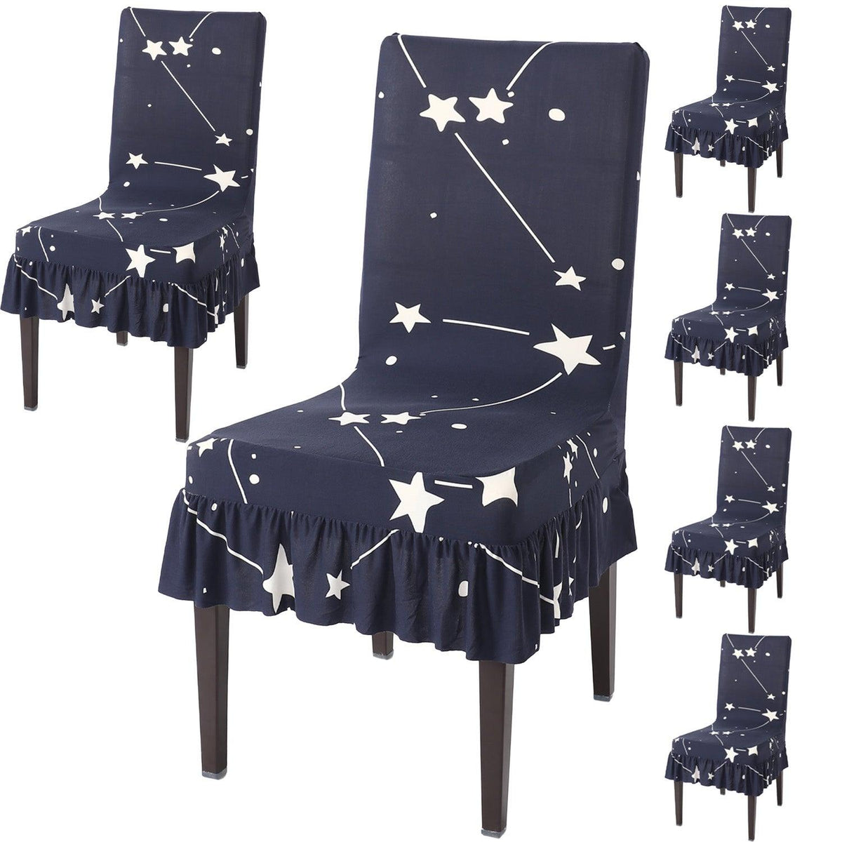Buy Midnight Blue Star Chair Cover With Frill - Set Of 6 | HOKIPO