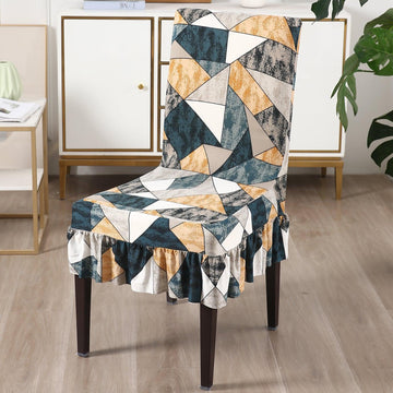 Elastic Stretchable Dining Chair Cover with Frill, Multicolor Geometric Print - HOKIPO | Har Ghar ka Humsafar