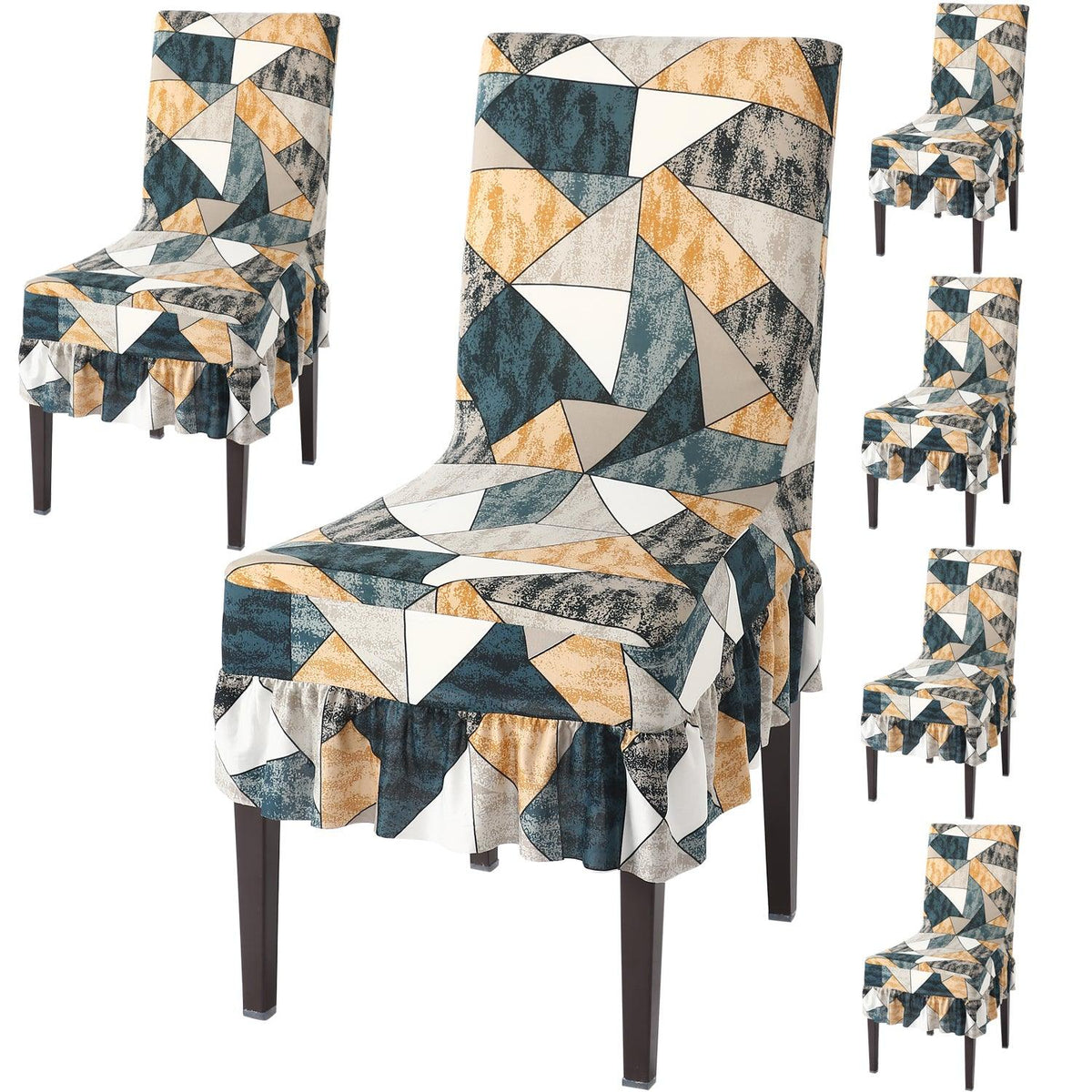 Buy Multicolor Geometric Print Frill Chair Cover - Set Of 6 | HOKIPO