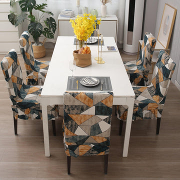 Elastic Stretchable Dining Chair Cover with Frill, Multicolor Geometric Print - HOKIPO | Har Ghar ka Humsafar