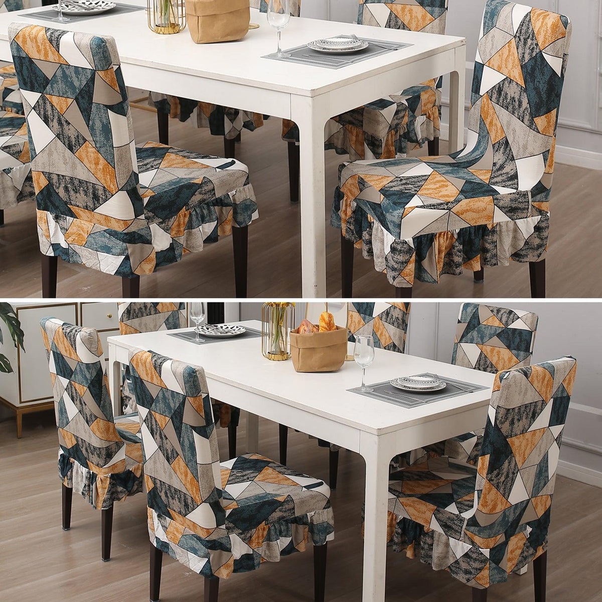Buy Multicolor Geometric Print Frill Chair Cover Set | HOKIPO