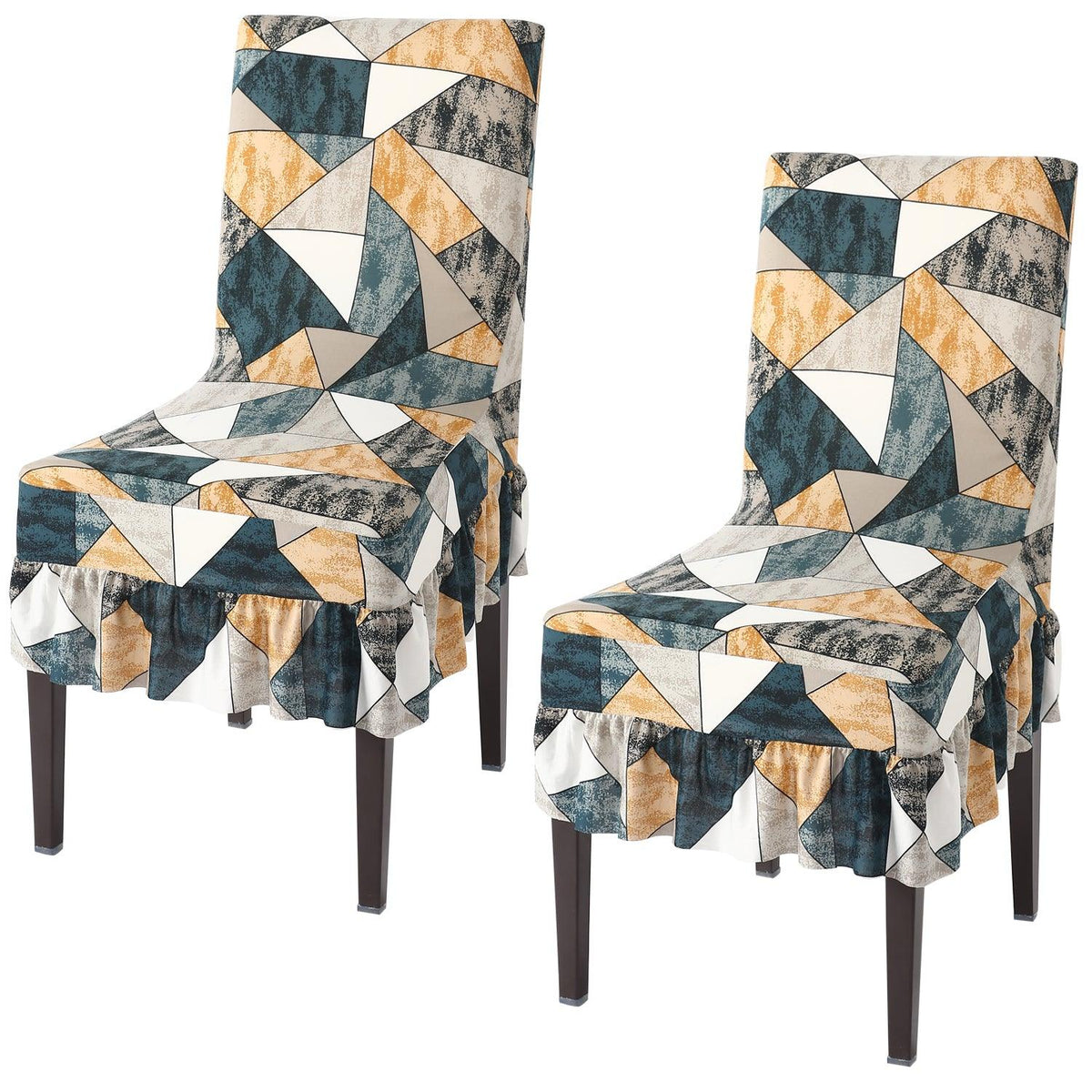 Buy Multicolor Geometric Print Frill Chair Cover - Set Of 2 | HOKIPO