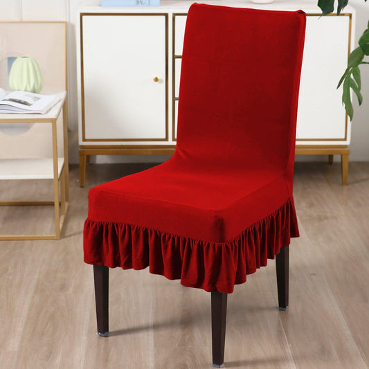 Elastic Stretchable Dining Chair Cover with Frill, Scarlet Red - HOKIPO | Har Ghar ka Humsafar