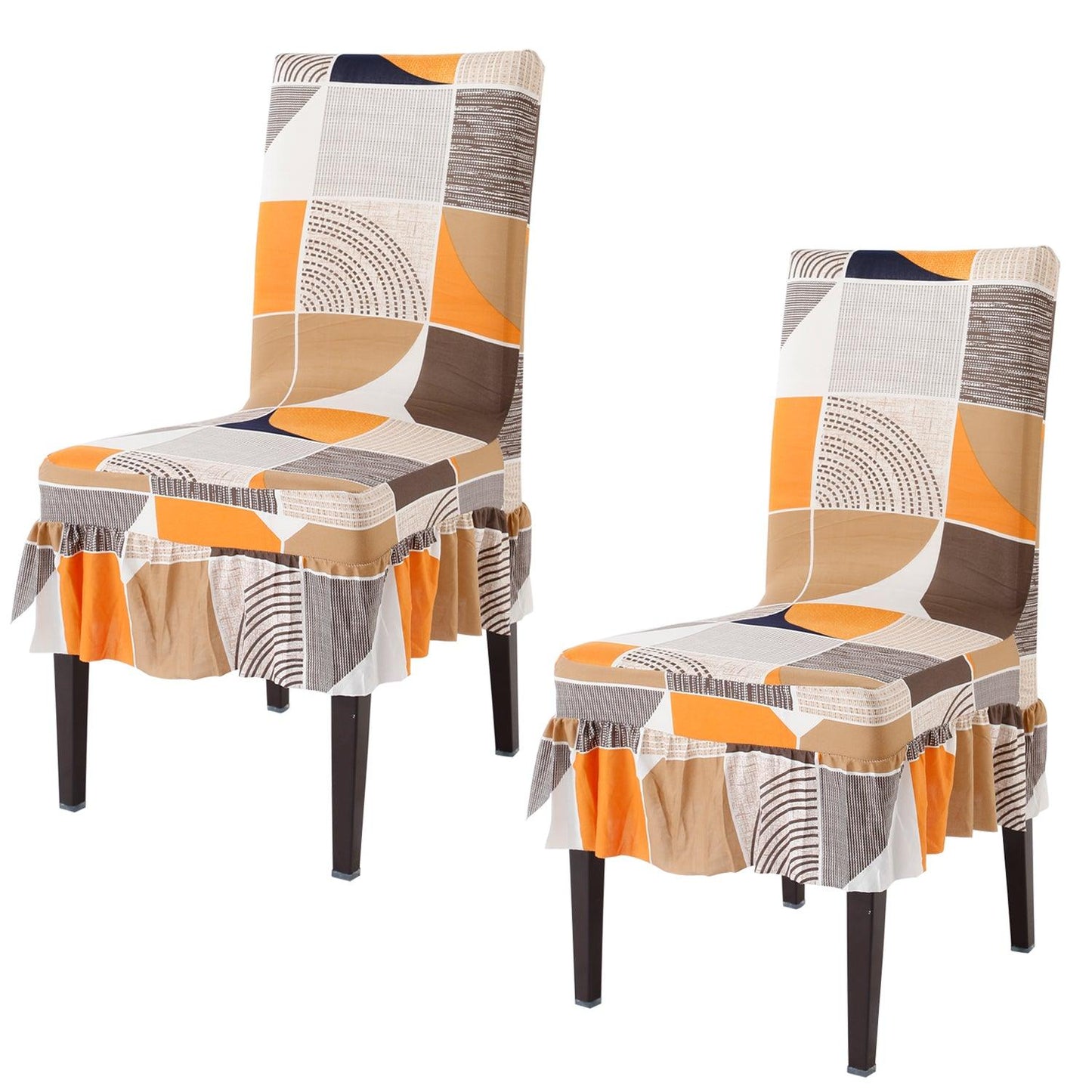 Elastic Stretchable Dining Chair Cover with Frill, Square Abstract - HOKIPO | Har Ghar ka Humsafar