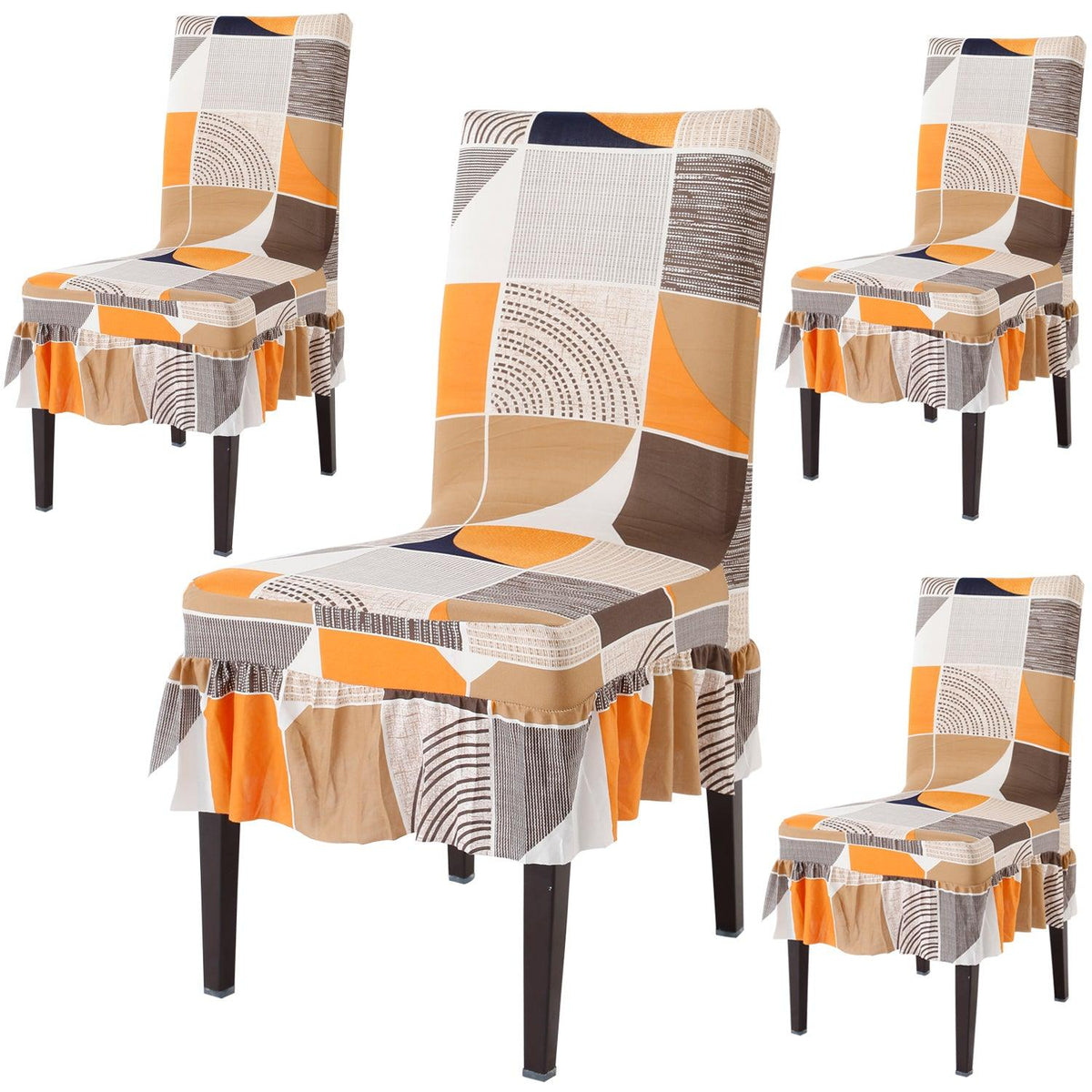 Buy Square Abstract Chair Cover with Frill - Set Of 4 | HOKIPO
