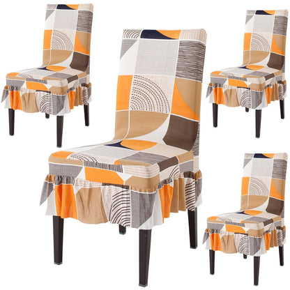 Elastic Stretchable Dining Chair Cover with Frill, Square Abstract - HOKIPO | Har Ghar ka Humsafar