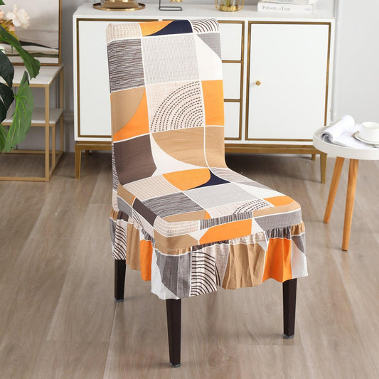 Elastic Stretchable Dining Chair Cover with Frill, Square Abstract - HOKIPO | Har Ghar ka Humsafar