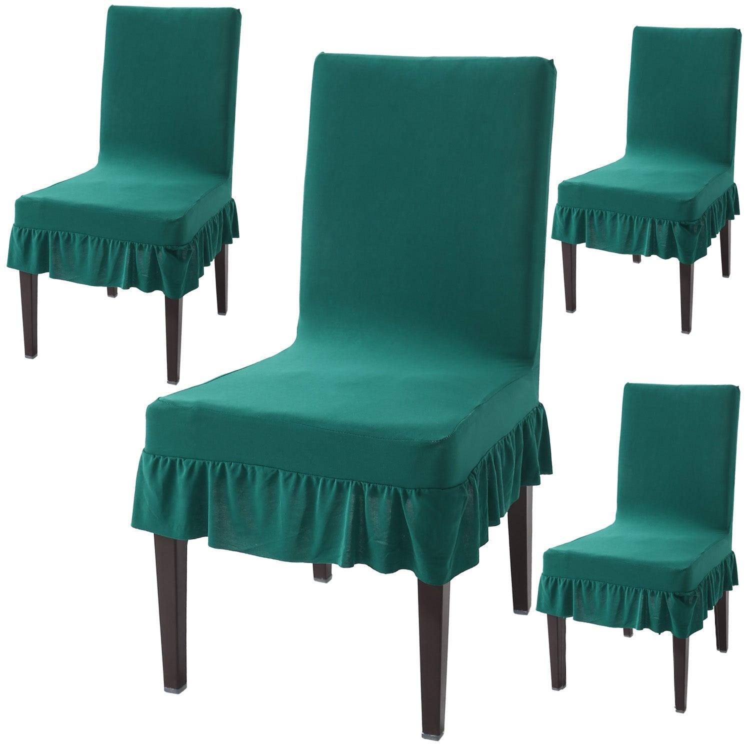 Elastic Stretchable Dining Chair Cover with Frill, Teal - HOKIPO | Har Ghar ka Humsafar