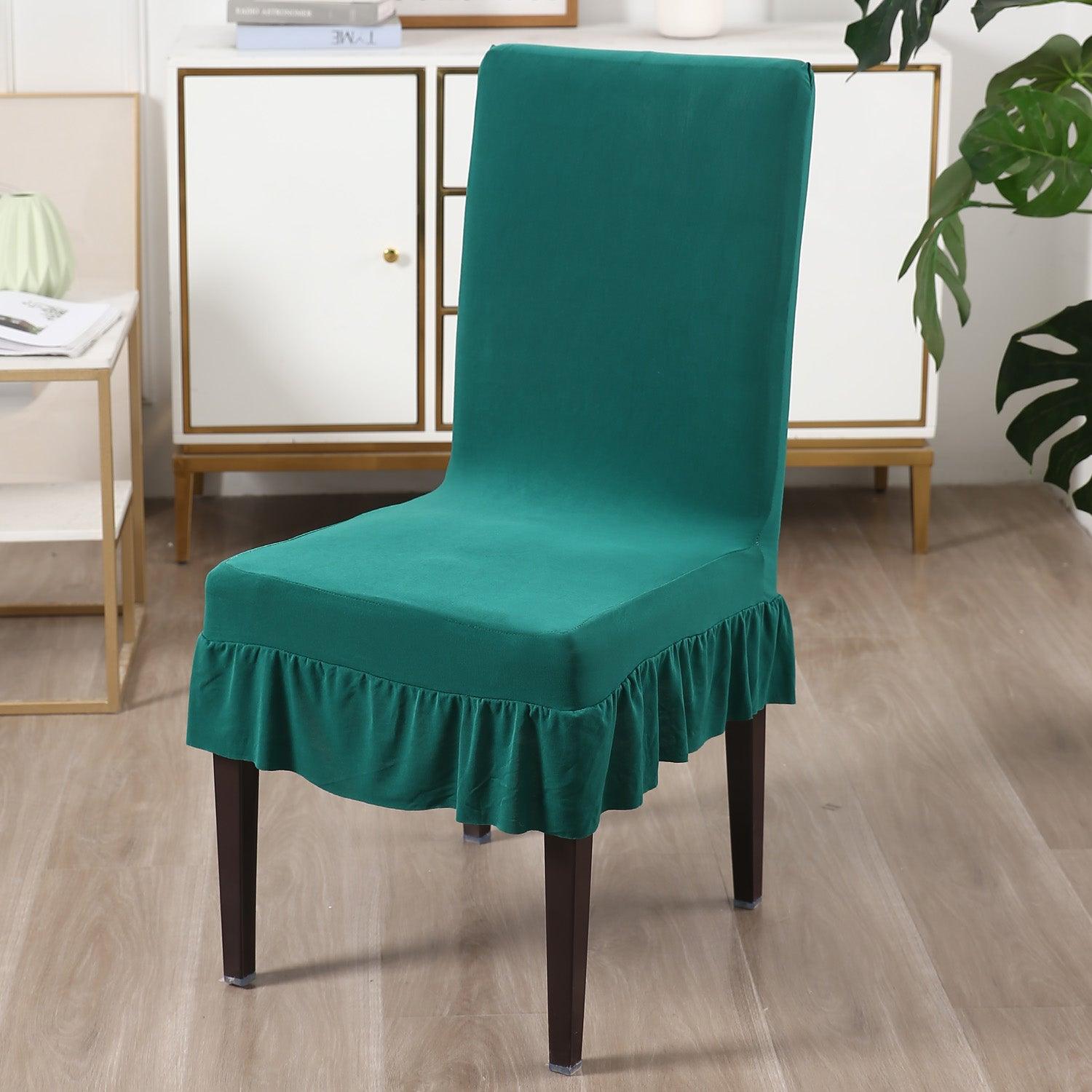 Elastic Stretchable Dining Chair Cover with Frill, Teal - HOKIPO | Har Ghar ka Humsafar