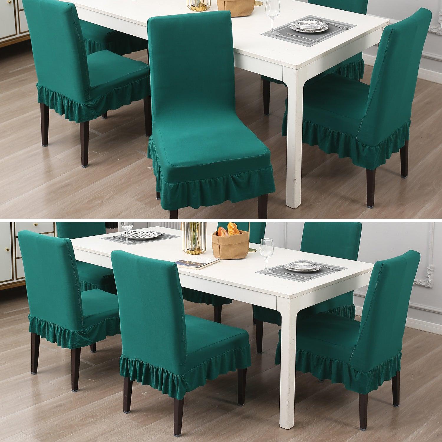 Elastic Stretchable Dining Chair Cover with Frill, Teal - HOKIPO | Har Ghar ka Humsafar