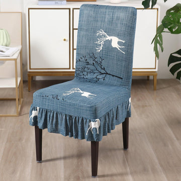 Elastic Stretchable Dining Chair Cover with Frill, Teal Reindeer - HOKIPO | Har Ghar ka Humsafar