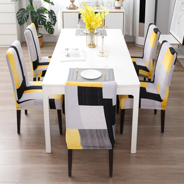 Yellow Geometric Abstract dining table chair covers