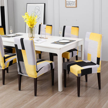 Yellow Geometric Abstract chair Covers in set of 1,2,4, & 6 (edited) 