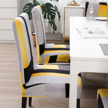 Yellow Geometric Abstract dining chair cover 6 seater