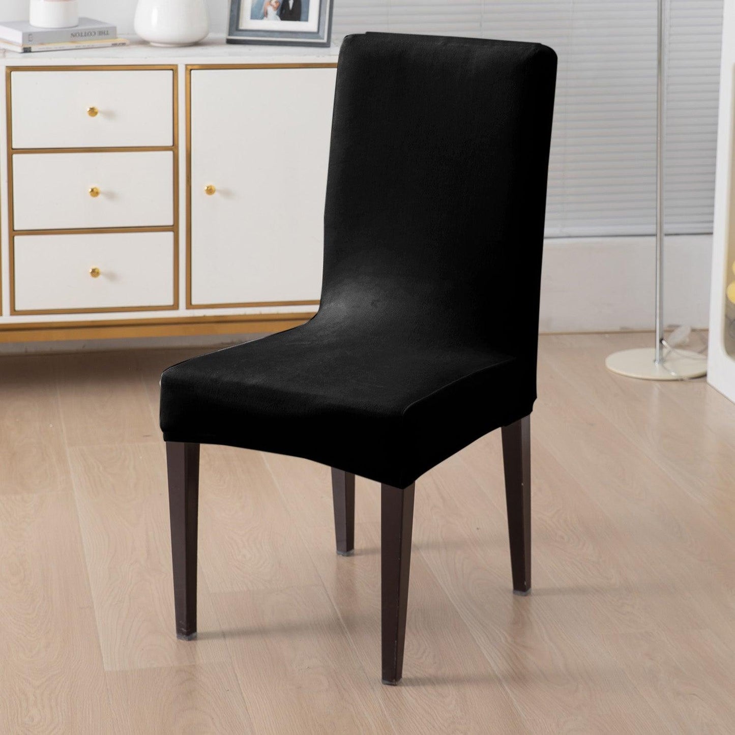 Elastic Stretchable Premium Velvet Dining Chair Cover, Black - HOKIPO | Har Ghar ka Humsafar