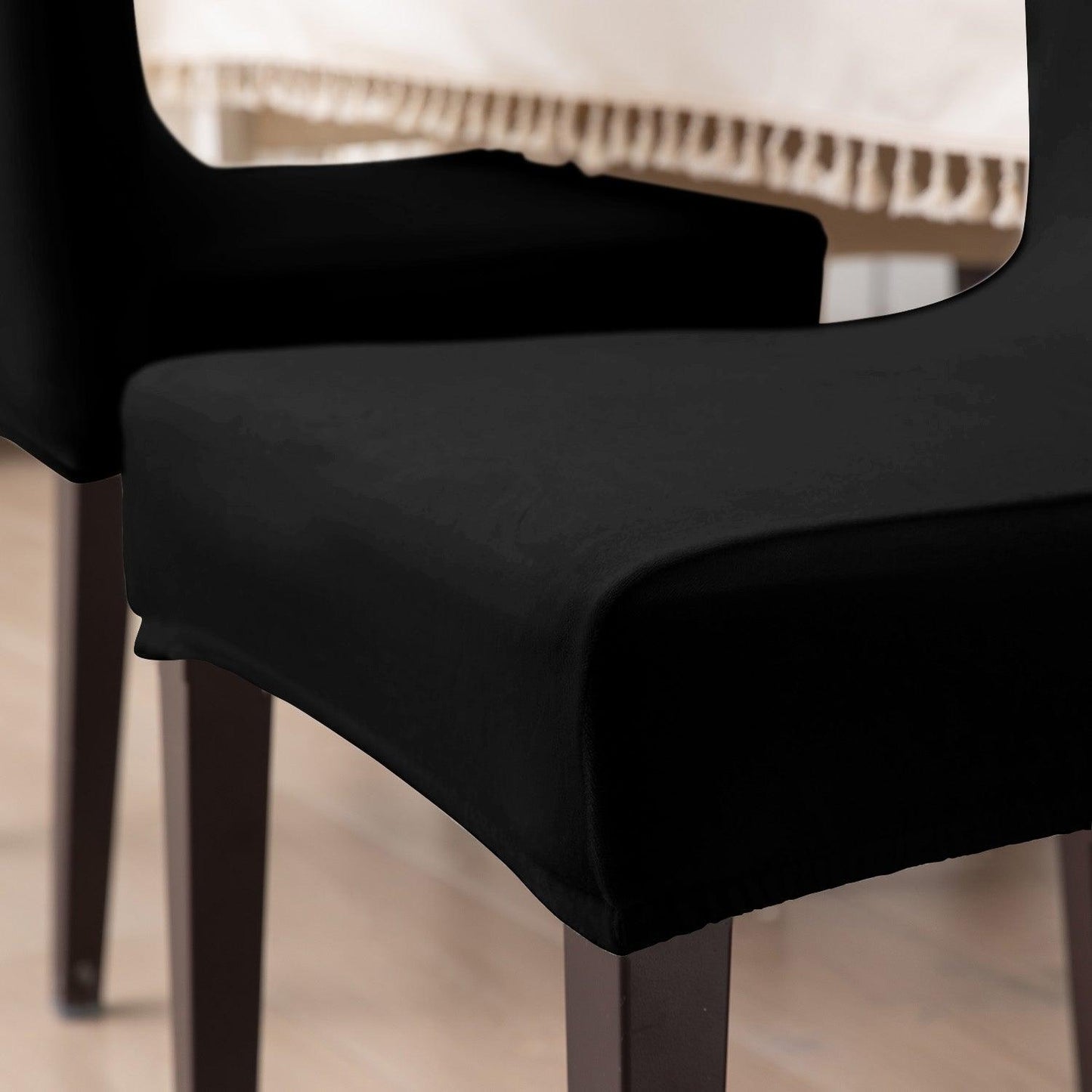 Elastic Stretchable Premium Velvet Dining Chair Cover, Black - HOKIPO | Har Ghar ka Humsafar