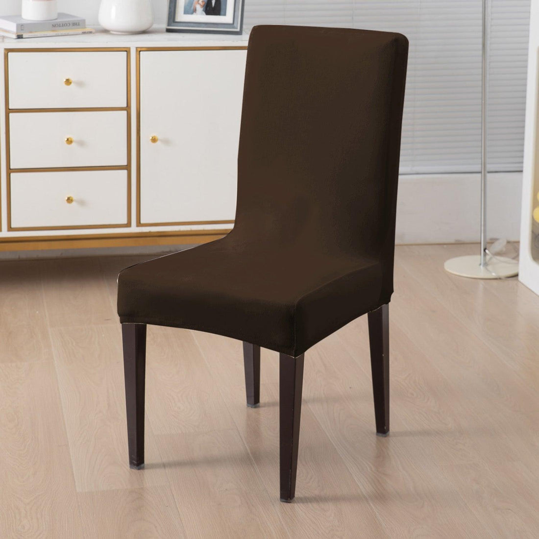 Elastic Stretchable Premium Velvet Dining Chair Cover, Brown - HOKIPO | Har Ghar ka Humsafar