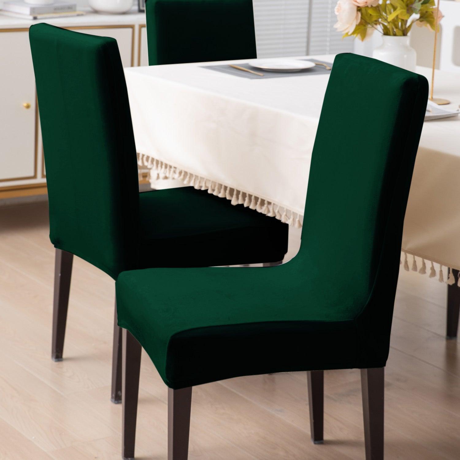 Elastic Stretchable Premium Velvet Dining Chair Cover, Hunter Green - HOKIPO | Har Ghar ka Humsafar