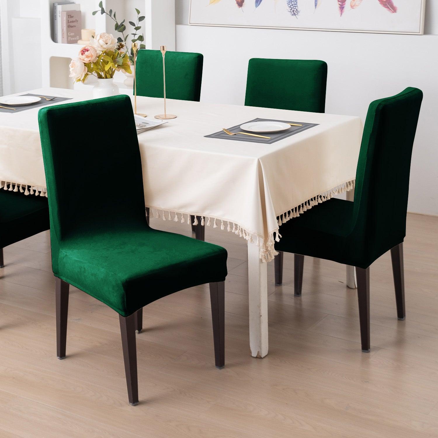 Elastic Stretchable Premium Velvet Dining Chair Cover, Hunter Green - HOKIPO | Har Ghar ka Humsafar